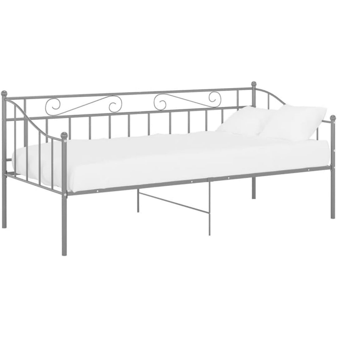 Bettgestell mit den Massen 90 x 200 cm in Grau aus Metall