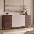 Das Sideboard vereint beschichtete Flaechen mit grifflosen Fronten