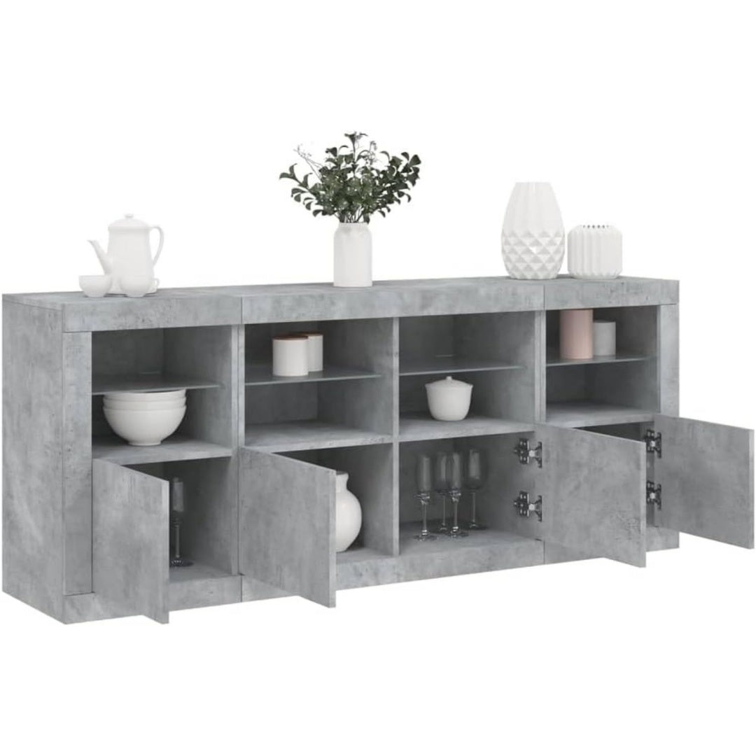 Das Sideboard zeigt sich in Betongrau