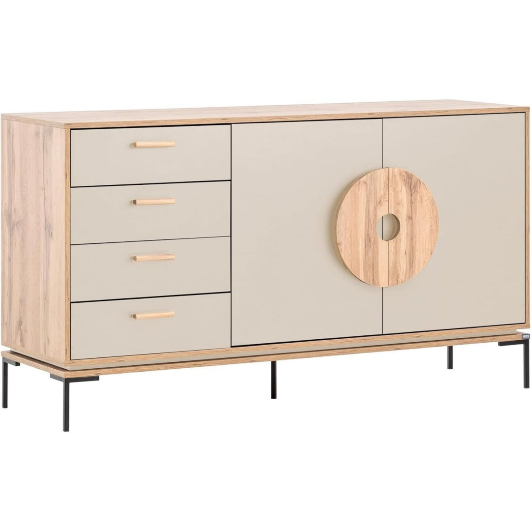 Schubladen treffen auf eine Wandmontage an dem Sideboard