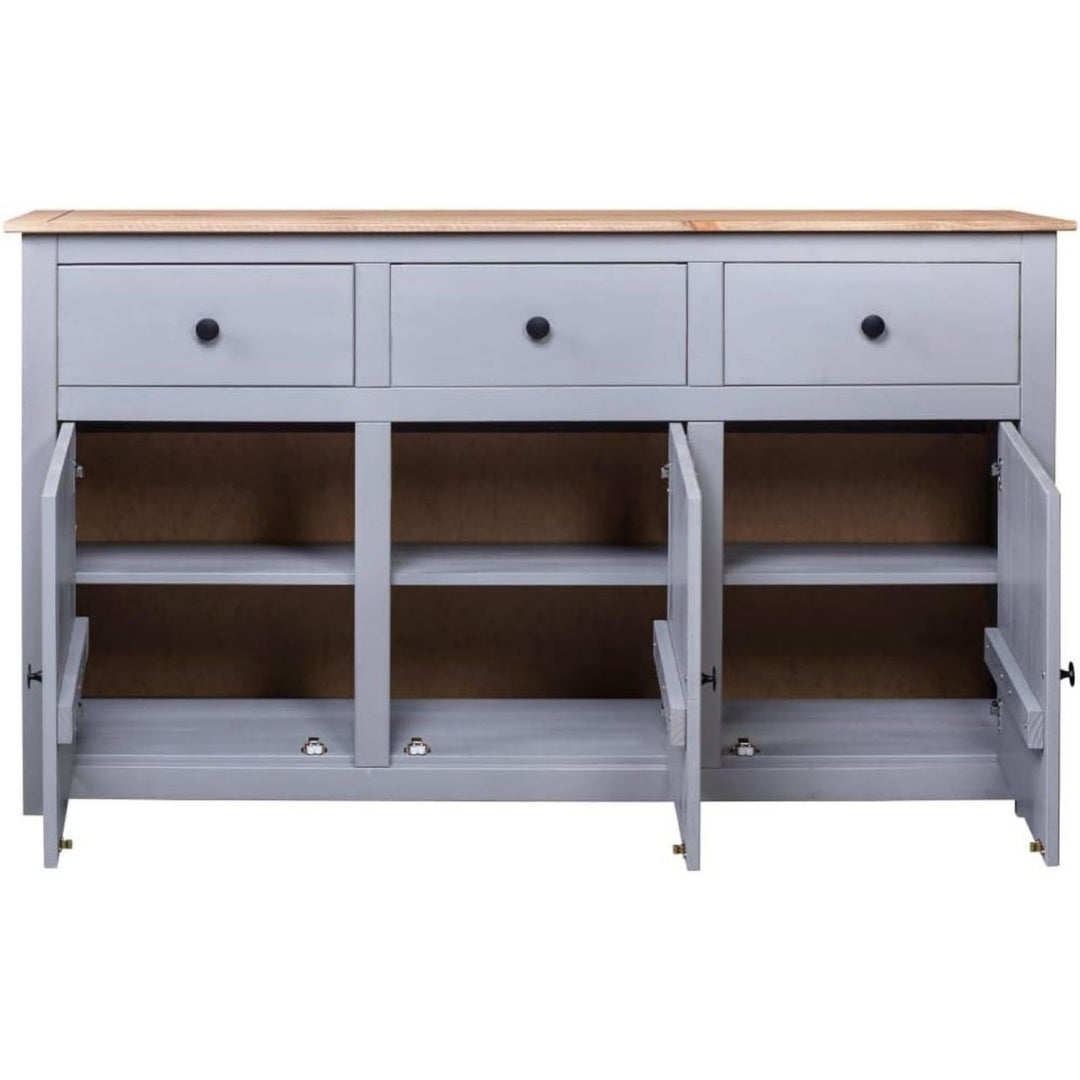 Sideboard mit den Massen 135 x 40 x 80 cm in Naturbraun und Grau