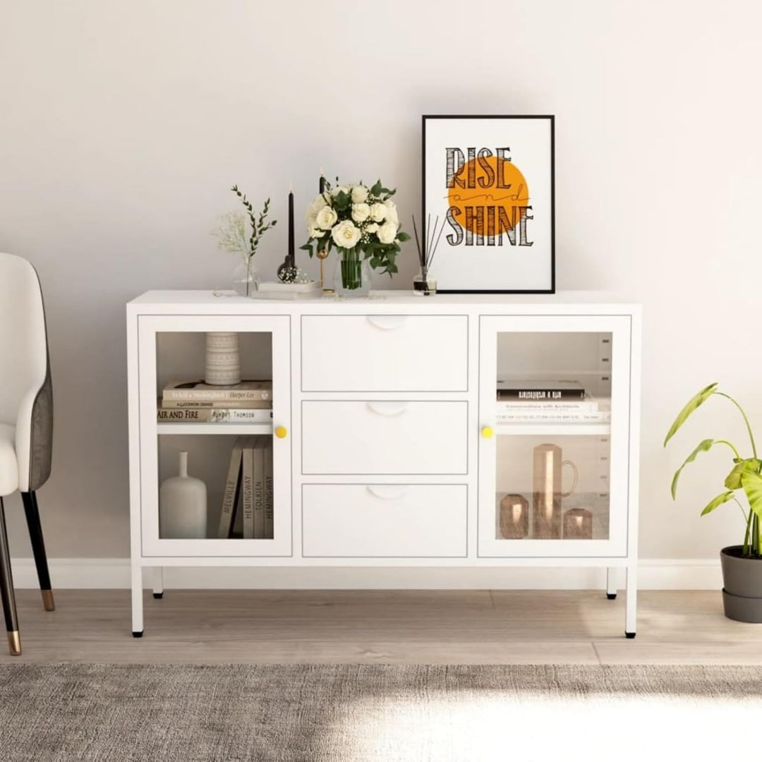 Das Sideboard misst 105 x 35 x 70 cm in Weiss