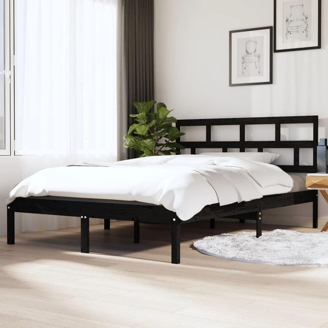 Bettgestell in Schwarz und Naturbraun