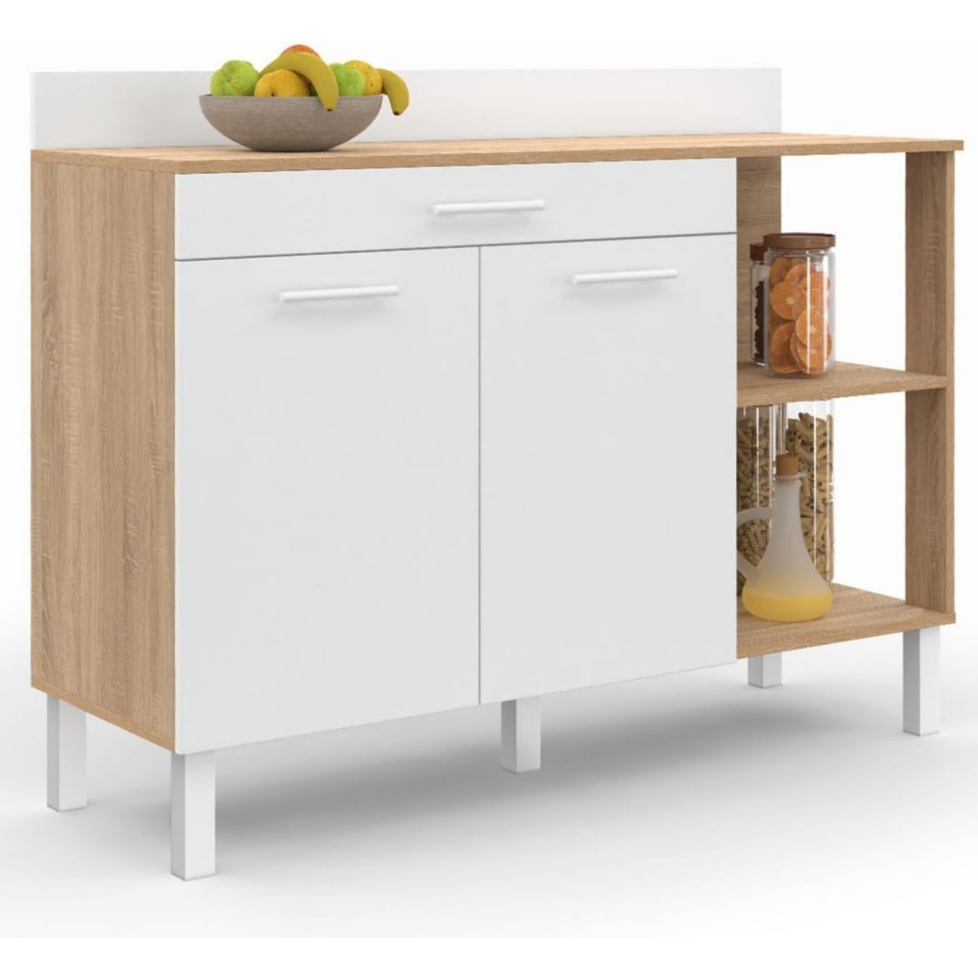 Sideboard mit Holzoptik, 2 Tueren und Schubladen