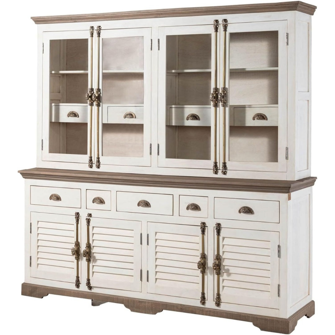 Sideboard aus Massivholz und Metall mit Glastueren
