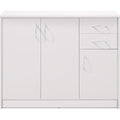 Matte Oberflaechen praegen das Sideboard in Weiss