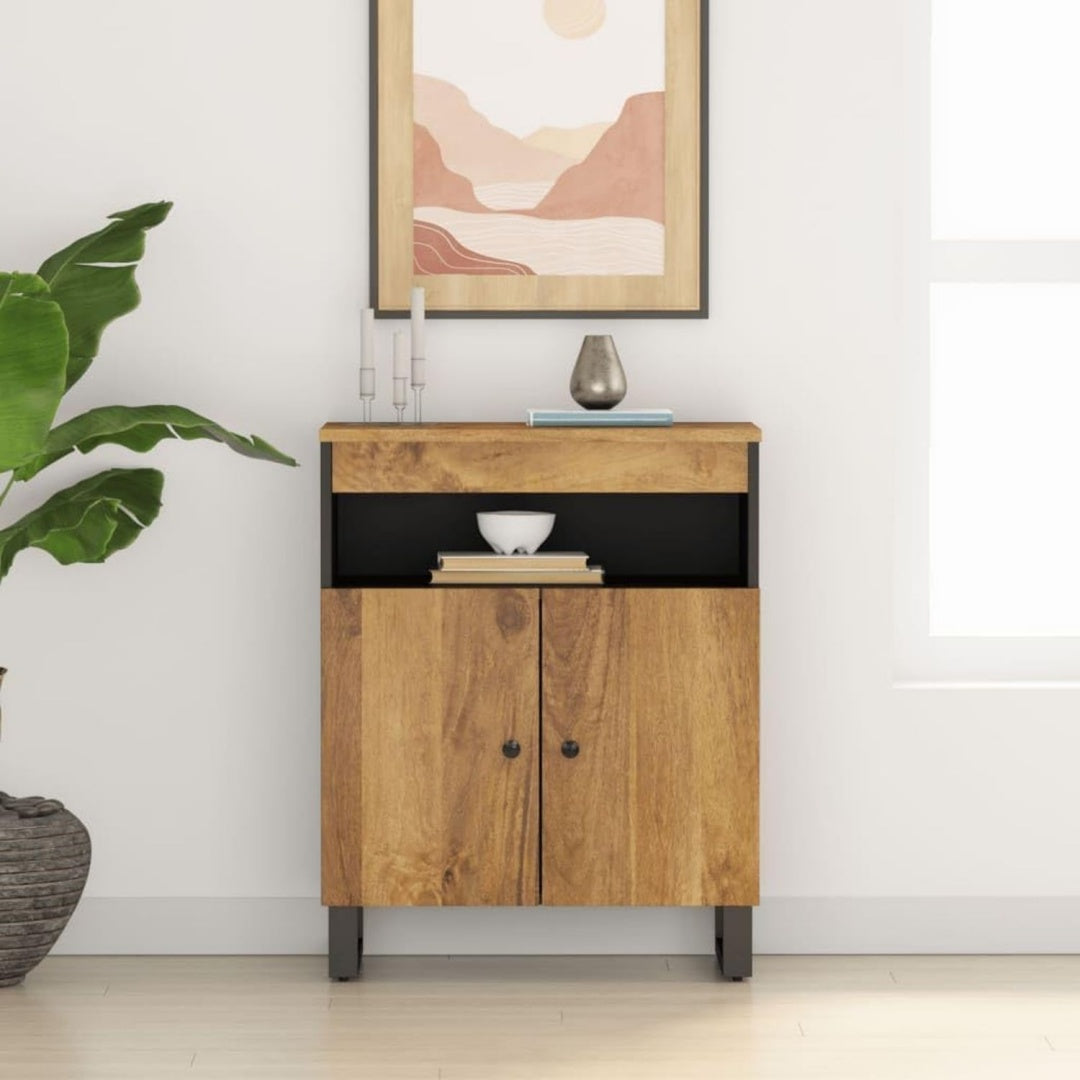 Vitrine aus Massivholz und Mangoholz